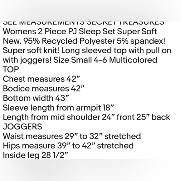Womens SECRET TREASURES 2 Piece PJ Sleep Set Super Soft Size Small 4-6 New - Picture 9 of 10
